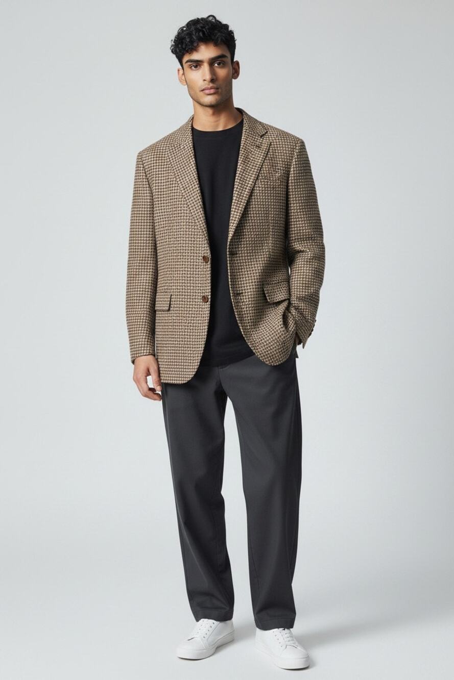 Jos A Bank Sport Blazer Mens 43R Brown Houndstooth Wool Notch Lapel Lined Formal